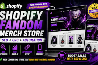 build shopify fandom merch store with SEO shopify collector shop cro automation