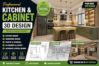 create modern 3d kitchen cabinets, wardrobes, pantry and drawer systems