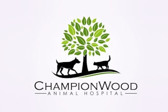 design unique champion wood animal hospital logo