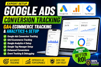 setup google ads conversion tracking, ga4 ecommerce tracking, and analytics 4
