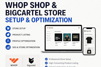 set up whop shop bigcartel store product listing profile optimization