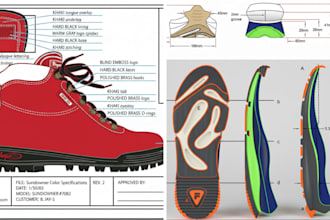 design custom shoe and footwear tech pack for sneakers, shoes, boots heel mockup