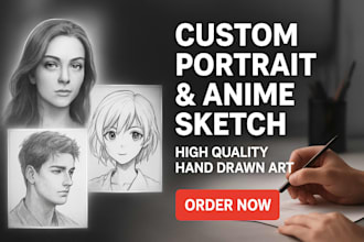 draw realistic pencil portrait, anime sketch and custom face illustration