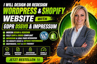 design or redesign wordpress and shopify website with gdpr dsgvo and impressum