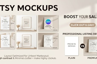 create professional wall art and invitation mockups for etsy digital products