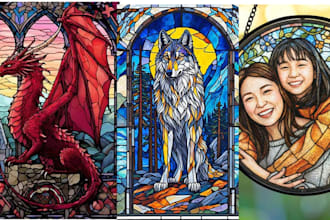 custom design classic stained glass art character illustration art mosaic logo