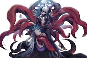 2d game art, 2d game character design, game map, monster illustration anime art