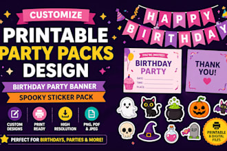 customize printable party packs design birthday party banner spooky sticker pack
