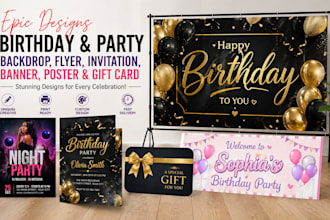 do epic backdrop birthday party gift card poster flyer invitation banners design