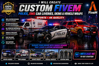 create custom fivem police, ems car liveries, skins and vehicle wraps sports 4k