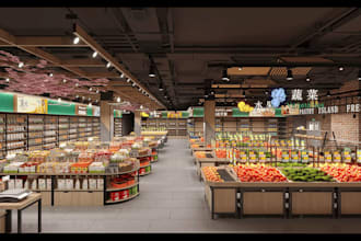 remodel 3d grocery store supermarket food mart retail shopping mall rendering