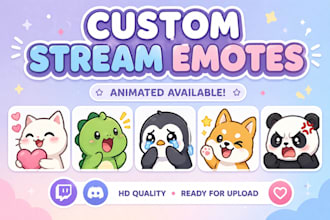 create cute chibi emotes art for pfp sticker stream, youtube, vtuber, twitch, oc