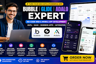 build no code app using bubble io, glide app, adalo app development bubble mvp