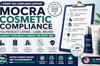do cosmetic mocra compliance, product listing, and  fda label review