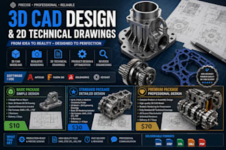 do 3d cad design, 3d product rendering, mechanical cad drawing for 3d printing