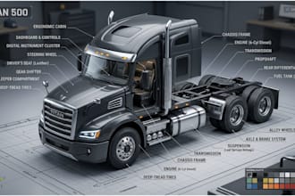 design 3d truck models with tires and interior