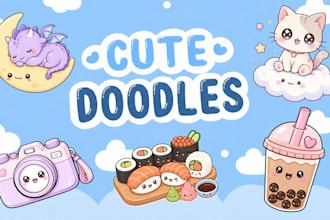 draw cute kawaii doodles, stickers illustrations