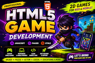 develop html5 game development for web mobile and ads, game reskins,bug fixes