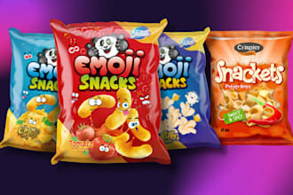 design premium food and snack packaging, labels, pouches, and mockups