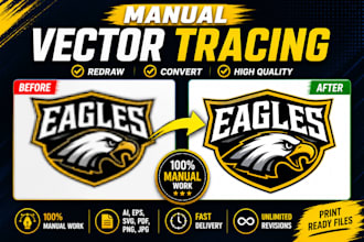 manually vector trace logo, image to vector, redraw perfect