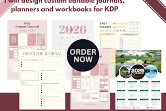 design custom editable journals, planners and workbooks for KDP