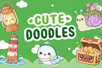 draw cute kawaii doodles, stickers illustrations