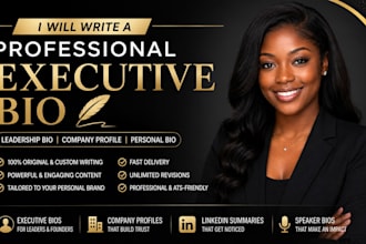 write a professional executive bio, leadership bio, and company profile