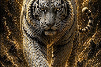 create a powerful white tiger illustration with strong visual impact