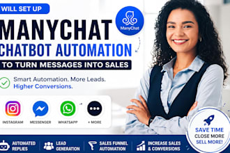 build manychat for instagram, facebook, whatsapp dm automation chatbot for sales