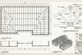 architectural drawings, wooden framing, truss plan, house plan, timber structure