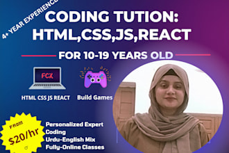 teach HTML js javascript react coding for beginners via zoom