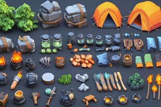 create stylized low poly 3d game assets pack for unity unreal and mobile games