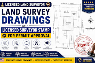 prepare land survey drawings with licensed surveyor stamp for permit approval
