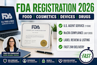 handle fda food facility registration, US agent, and label review compliance