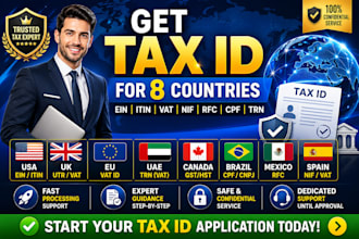 get tax id for USA, UK, eu, uae, canada, brazil and mexico