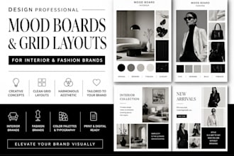 design professional mood boards, grid layouts for interior and fashion brands