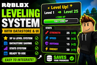 create a roblox leveling system with stats and datastore saving