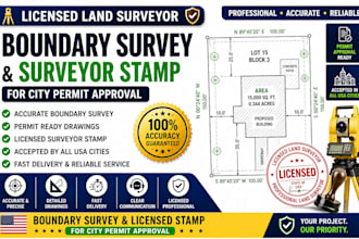 licensed land surveyor stamp and boundary survey for city permit in any USA city