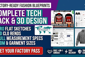 create clothing tech pack, fashion tech pack, flat sketch for production