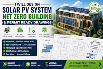 design solar pv system, net zero building and permit ready drawings