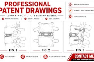 create uspto patent drawings for design or utility patents vector line art