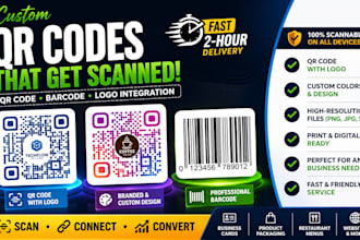 create custom qr code, qr code generator, barcode, qr design with logo in 2 hrs