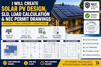 create solar pv design, sld, load calculation and nec permit drawings