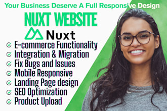 develop or fix website using nuxt react js tailwindcss vue js webflow