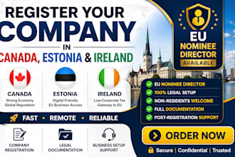 company registration in canada, estonia, ireland, with eu nominee director