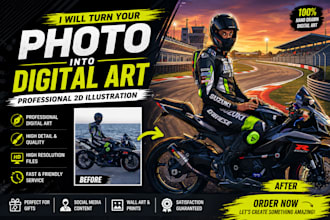 create stunning digital art illustration from your photo 2d realistic or styliz
