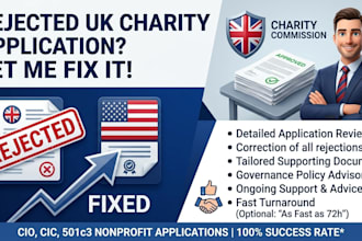 fix rejected UK charity cio cic and 501c3 nonprofit applications