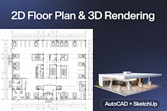 construction architect 2d floor plan 3d gas rendering commercial building gas