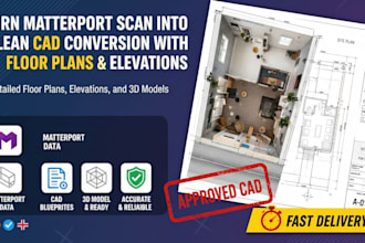 turn matterport scan into clean cad conversion with floor plans elevations