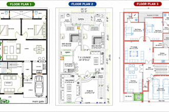 create stunning, modern 2d house floor plan in autocad